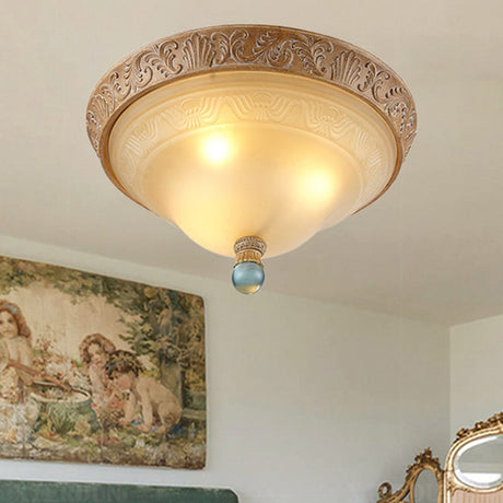 Classic Brown Conical Ceiling Light: 3-Bulb Flush Mount For Living Room