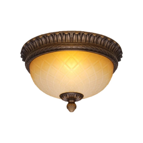 Countryside Lattice Glass Flush Mount Lamp With 2 Bulbs - Coffee Finish | Perfect For Childs Room