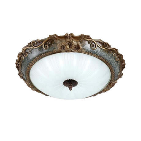 Rustic Resin Brass Flush Mount Ceiling Lamp - Floral Pedestal 12’/16’/19.5’ W 2/3 - Light