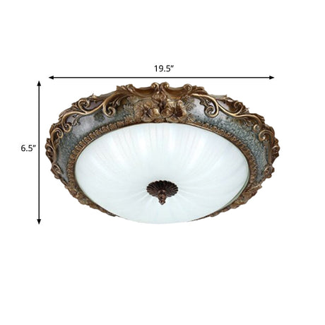 Rustic Resin Brass Flush Mount Ceiling Lamp - Floral Pedestal 12/16/19.5 W 2/3-Light Round Shape