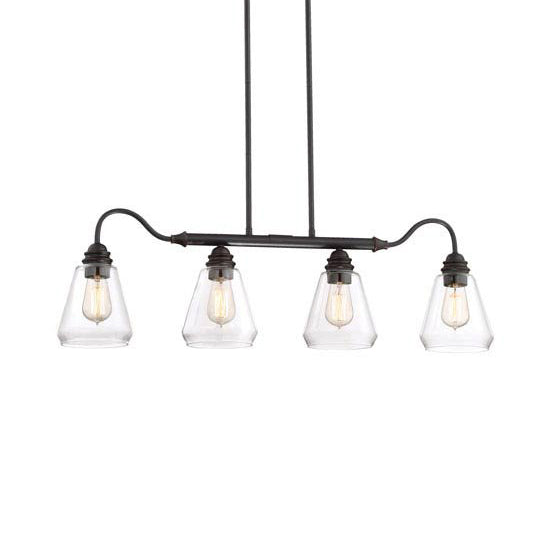 Antique Black 4-Light Cone Chandelier: Clear Glass Pendant For Indoor Spaces
