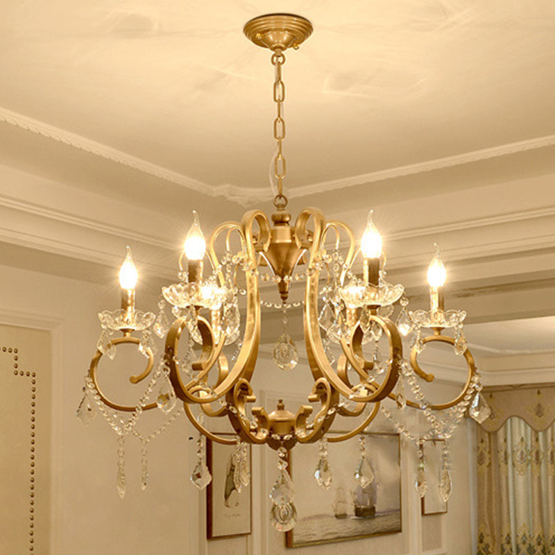 Gold Crystal Chandelier: Traditional 6-Bulb Scroll Light Fixture