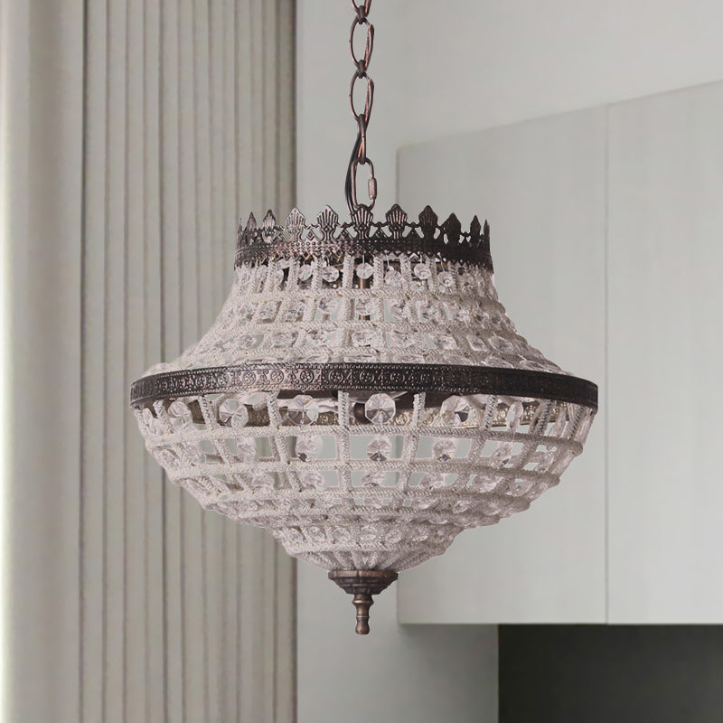 Crystal Beads Urn Pendant Light - Warehouse Chandelier for Bedroom, 2 Bulbs - Coffee