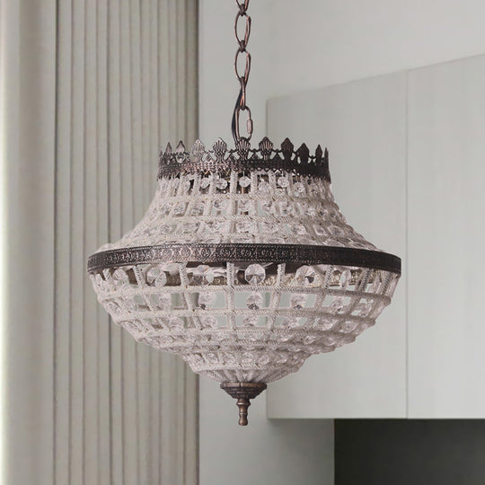 Urn-Shaped Crystal Beads Pendant Light: 2-Bulb Bedroom Chandelier Lamp In Coffee - Warehouse