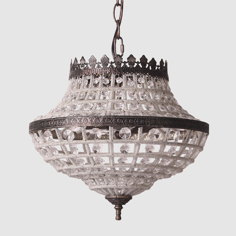 Urn-Shaped Crystal Beads Pendant Light: 2-Bulb Bedroom Chandelier Lamp In Coffee - Warehouse