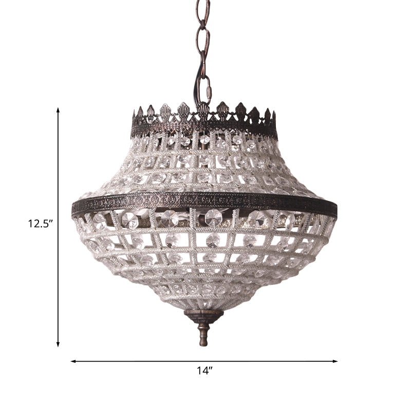 Crystal Beads Urn Pendant Light - Warehouse Chandelier for Bedroom, 2 Bulbs - Coffee