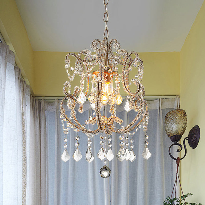 Gold Finish 1-Light Suspension Traditional Crystal Beaded Pendant Lamp