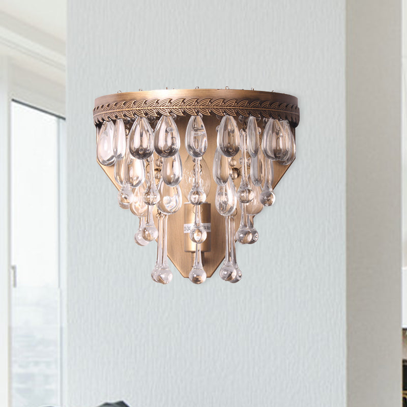 Bronze 1 Light Wall Sconce With Countryside Crystal Teardrop Design