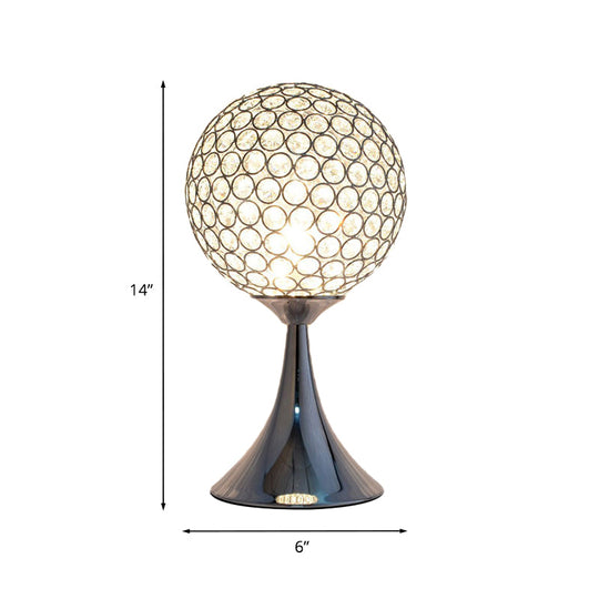 Modern Crystal Embedded Ball Desk Lamp - Sleek Chrome Finish Ideal For Bedroom Night Table