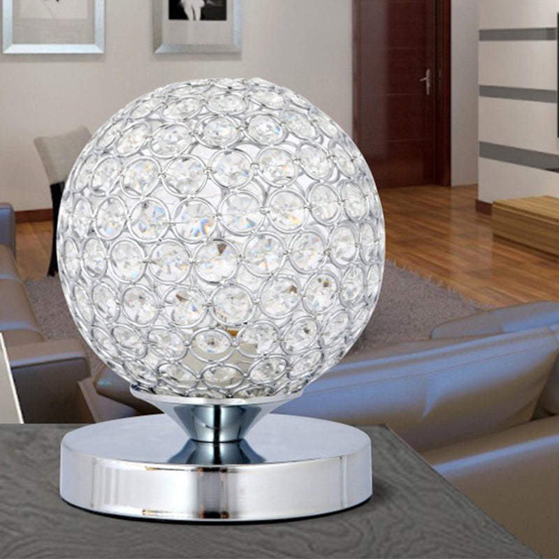 Chrome Crystal-Encrusted Bedroom Desk Lamp Elegant 1 Head Nightstand Light