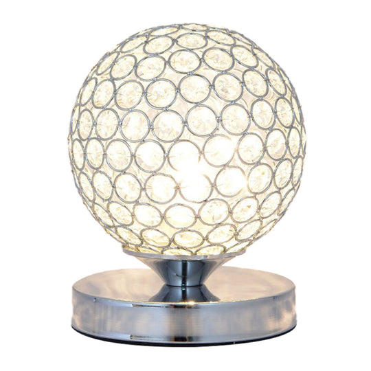 Chrome Crystal-Encrusted Bedroom Desk Lamp Elegant 1 Head Nightstand Light