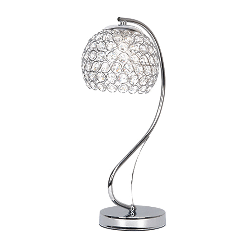 Crystal-Encrusted Chrome Nightstand Lamp - Modern Domed Table Light 1 Bulb Contemporary Design