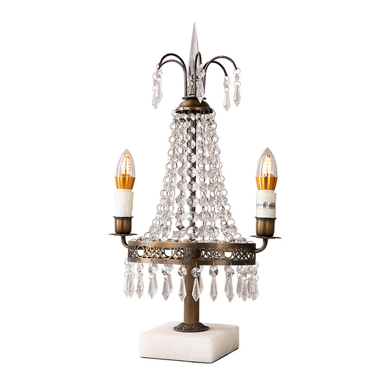 Vintage Style Crystal Swag Candelabra Table Lamp With Bronze Finish - Perfect For Restaurants