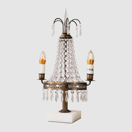 Vintage Style Crystal Swag Candelabra Table Lamp With Bronze Finish - Perfect For Restaurants