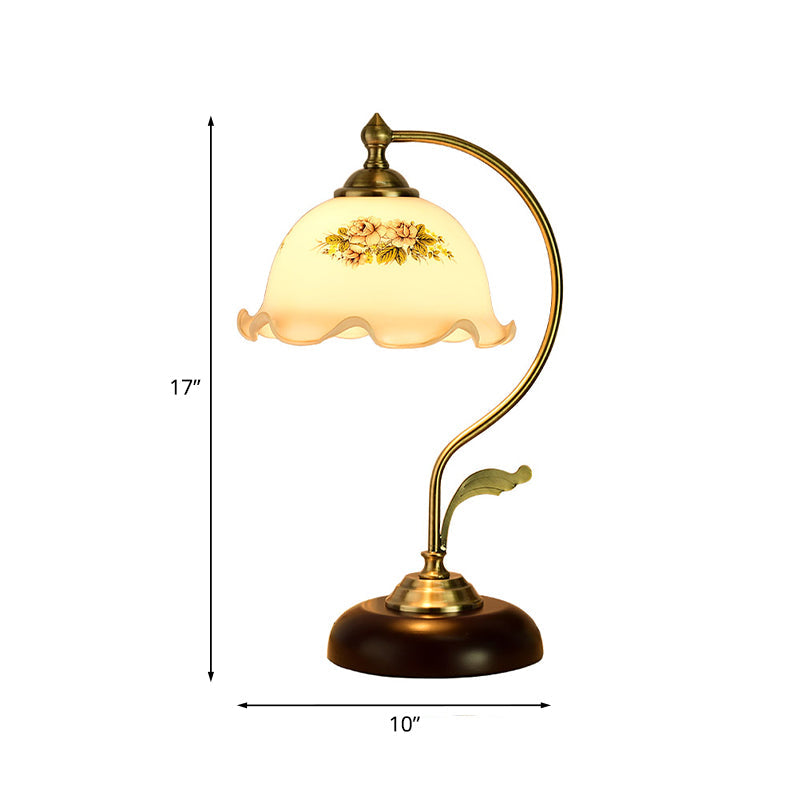 Retro Pleated Night Light Desk Lamp: Single Bulb Frosted Glass With Floral Pattern