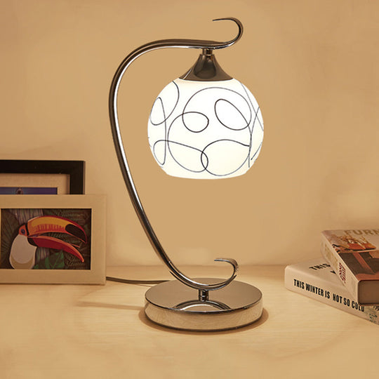 Classic White Glass Orb Study Room Reading Lamp - Chrome Nightstand Light With 1 Bulb