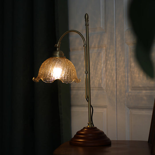 Minimalist Crackled Glass Bell Desk Lamp With Gold Finish - Perfect For Bedroom Reading Or Book