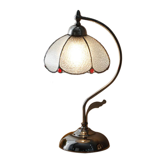 Vintage Dome Nightstand Light: Scalloped Table Lamp In Clear Water Glass With 1-Bulb Black Finish