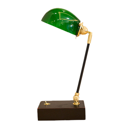 Black Retro Nightstand Lamp - Semi-Sphere Green Glass 1-Light Ideal For Reading & Study Room
