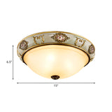 Vintage Opal Glass Bowl Flush Mount Ceiling Lamp With 3 Lights - Gold Finish