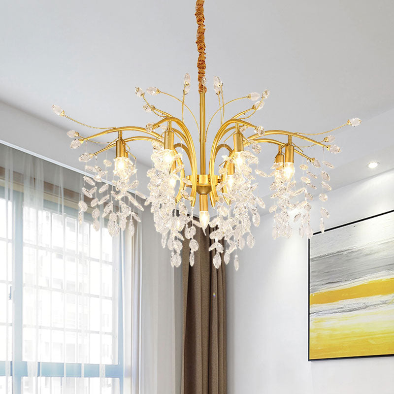 Gold Nordic Starburst Crystal Chandelier Pendant Light With 9 Bulbs
