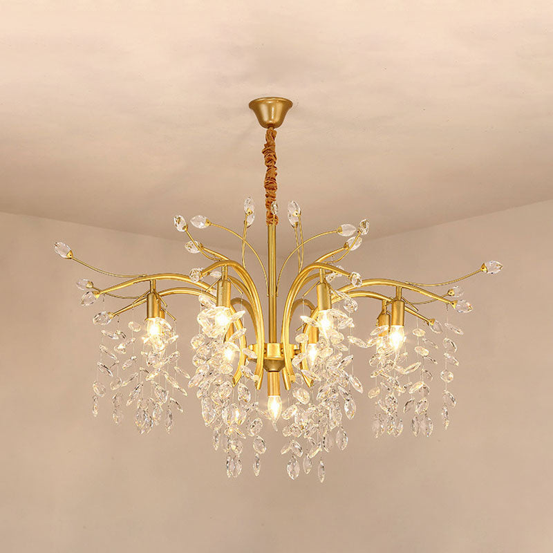 Gold Nordic Starburst Crystal Chandelier Pendant Light With 9 Bulbs