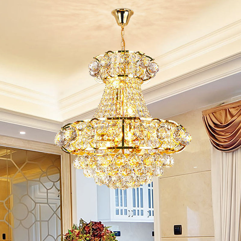 Gold Crystal Raindrop Tapered Ceiling Light - Elegant 6-Head Pendant Chandelier For Guest Room