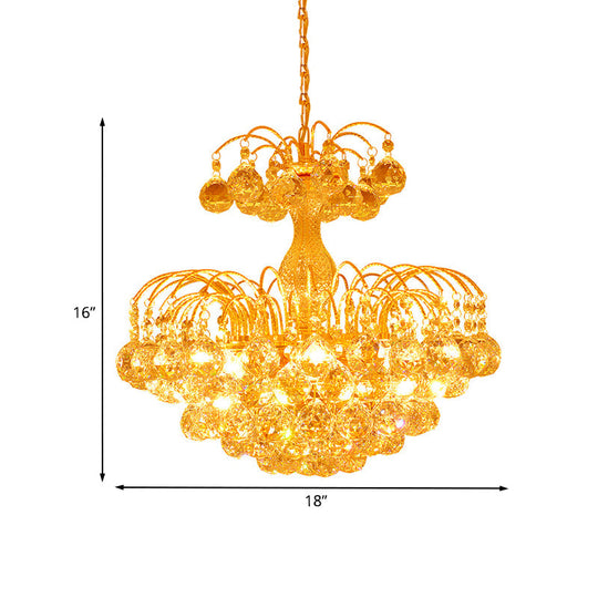 European Conic 6-Light Chandelier: Gold Suspension Pendant With Crystal Bead Accents