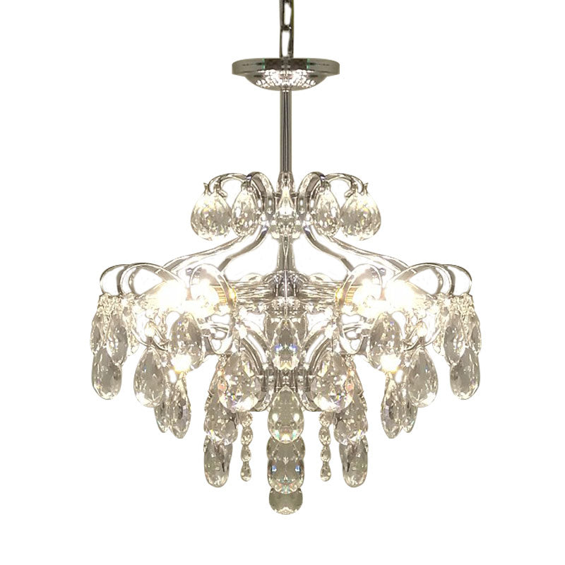 Minimalist Chrome Crystal Pendant Chandelier With 6 Prismatic Optical Crystals