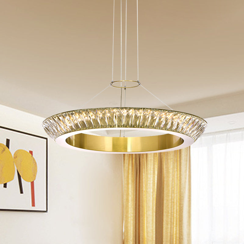 Modern Led Crystal Chandelier Ceiling Pendant Light - Gold Ring Dining Room Fixture