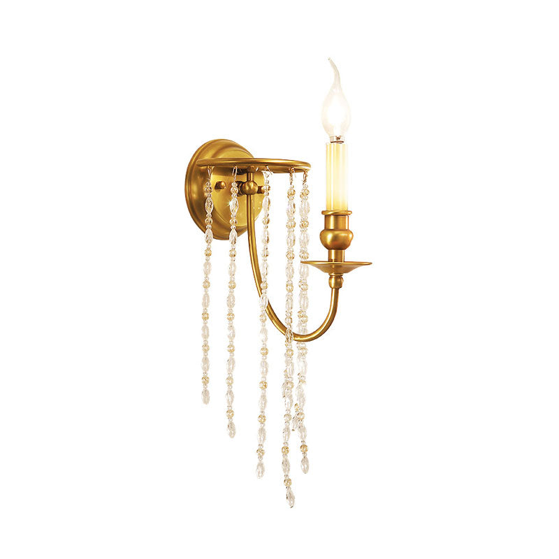Gold Crystal Chain Wall Sconce Candlestick Light - Elegant 1-Head Fixture
