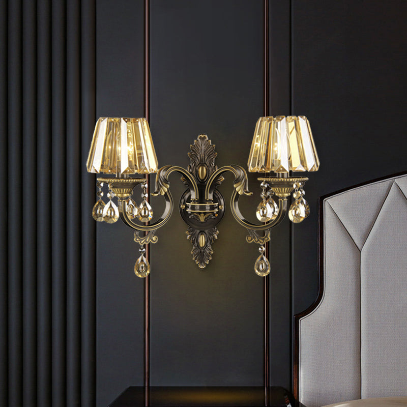 Modern Amber Crystal Teardrop Sconce Light Wall Mounted Lighting - Set Of 2 Bulbs For Living Room