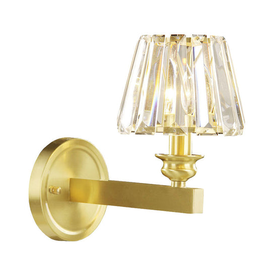 Contemporary Brass Tapered Sconce Light Fixture With Beveled Crystal Wall Mounted Lamp