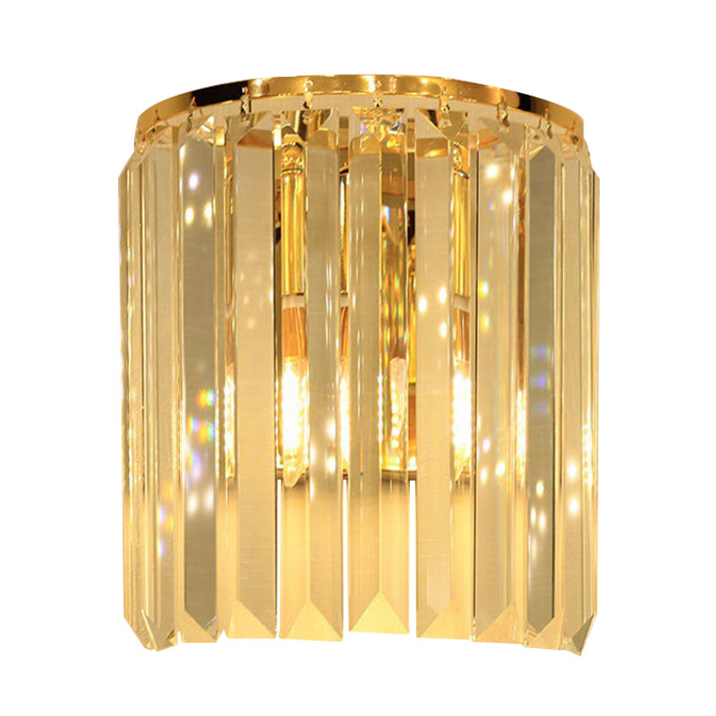 Simple Gold Wall Sconce With Semi Cylindrical Crystal Block - 1 Head Mounted Light Fixture