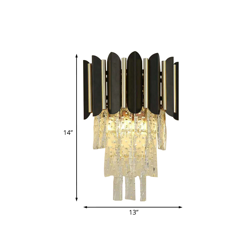 Tapered Crystal Block Bedside Sconce Light: Modern Black Wall Mounted Lighting