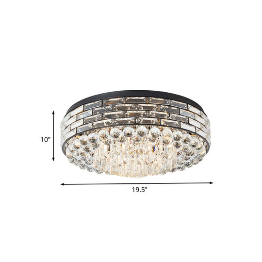 Modern Clear Crystal Flute Flush Mount Drum Ceiling Lamp - 7 Heads