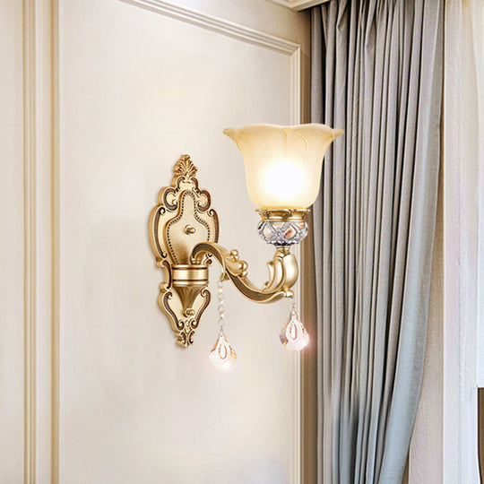 Contemporary Gold Wall Sconce With Faceted Crystal Finial - Bell Design