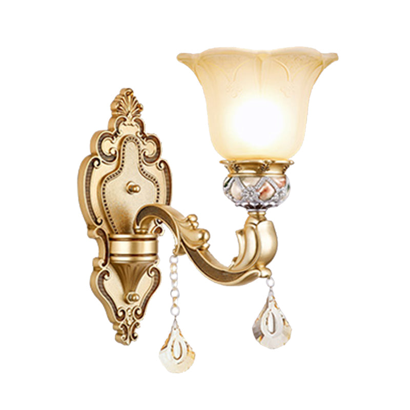 Contemporary Gold Wall Sconce With Faceted Crystal Finial - Bell Design