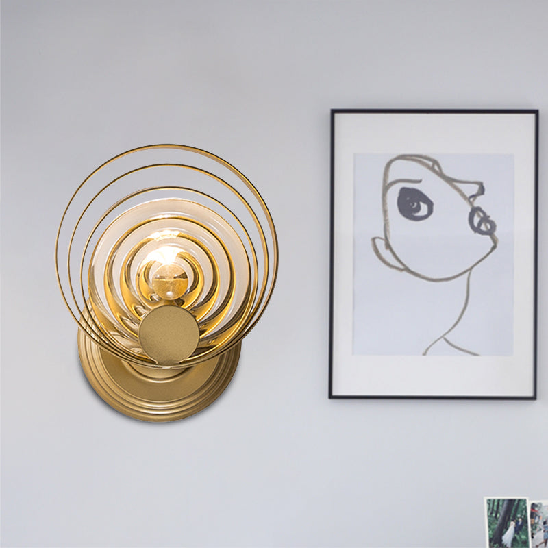 Minimalist Metallic Gold Swirling Wall Sconce - Elegant 1/2-Light Round Lighting Idea 1 /
