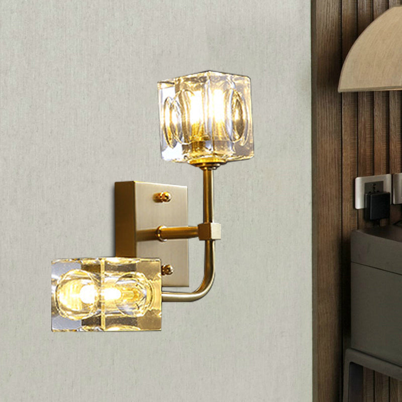 Modern Crystal 2-Bulb Gold Wall Sconce For Living Room