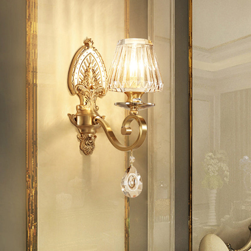 Gold Prismatic Crystal Wall Sconce - Contemporary Bedroom Lighting