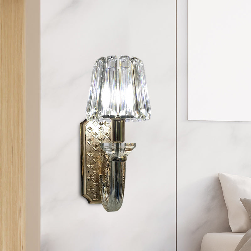 Simple Clear Crystal Tapered Cone Sconce Light Fixture - Elegant 1-Bulb Wall Lighting Idea For