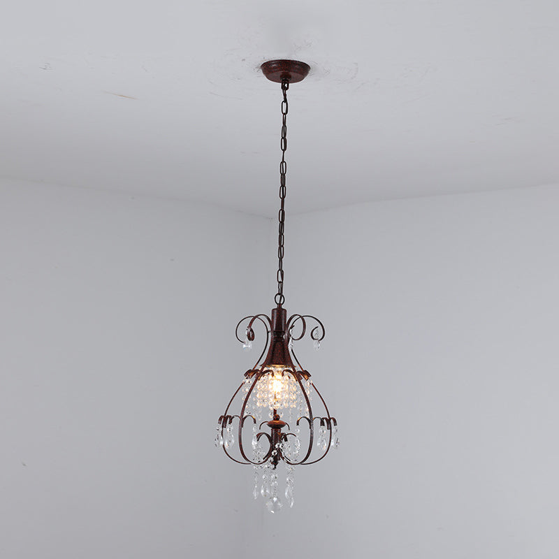 Pendulum Coffee Hanging Light - Elegant Crystal Heart Ceiling Lamp For Traditional Living Room