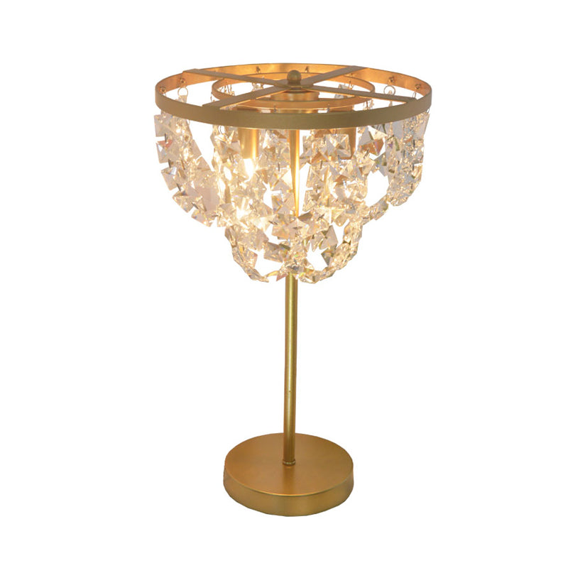 Faceted Glass Table Lamp - Minimalist Gold Nightstand Light With Chain