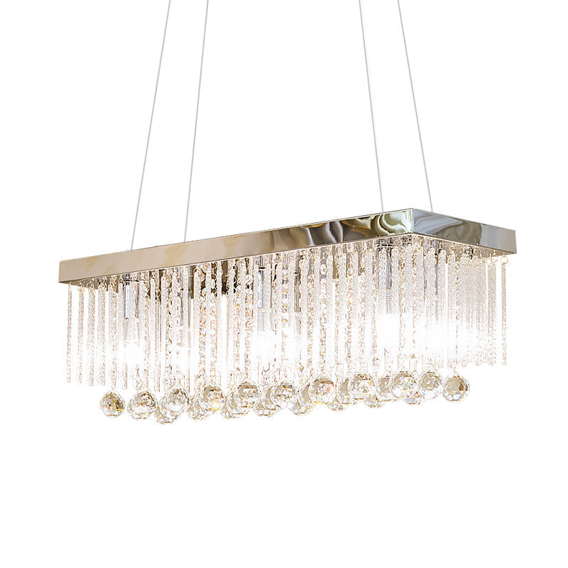 Simple Chrome Pendant Lighting With 4 Clear Glass Rods For Kitchen Island