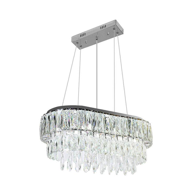 Contemporary Silver Oval Crystal Drip Pendant Light - 11 Bulbs Ideal For Guest Rooms And Islands