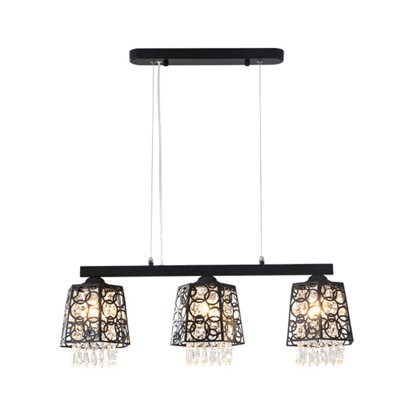 Modern Black Crystal Droplet Pendant Light Fixture With 3 Hanging Heads - Ironic Shade