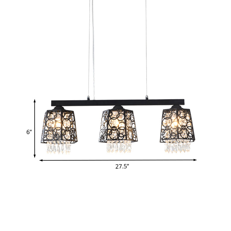 Modern Black Crystal Droplet Pendant Light Fixture With 3 Hanging Heads - Ironic Shade