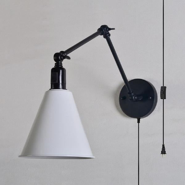 Industrial 1-Head Swing Arm Wall Light - Cone Shade Plug-In Cord White