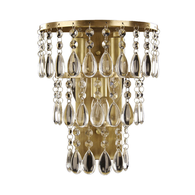 Rustic Brass Crystal Wall Sconce With 3 Drip Lights - Bedside Fixture